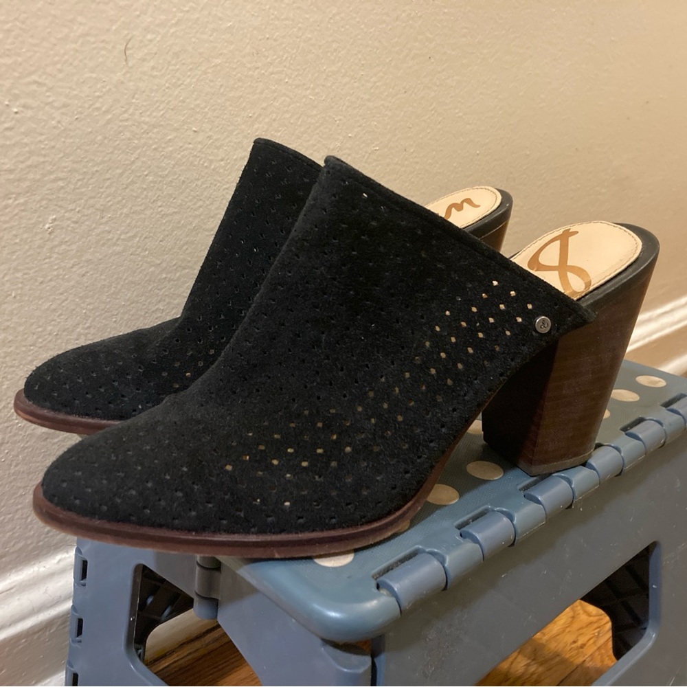 Sam Edelman Black Perforated Mules